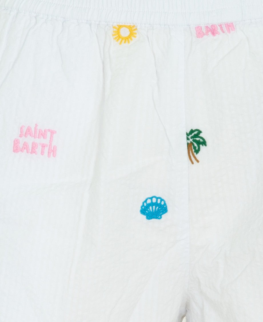 Mc2 Saint Barth White Embroidered Relaxed Fit Shorts