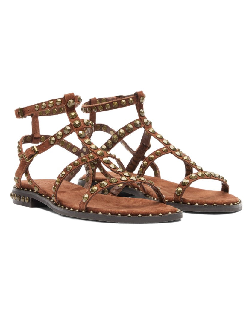 Ash Studded Flat Sandals With Ankle Strap And Cushioned Footbed