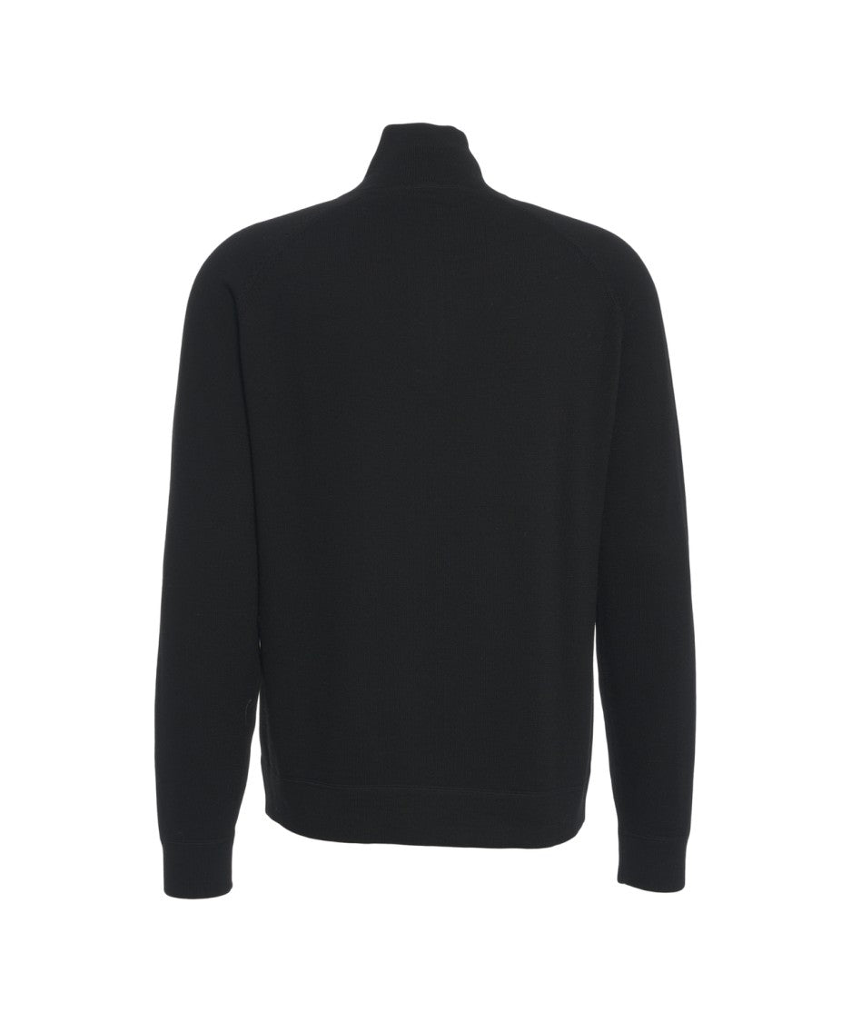 Paolo Pecora Mock Neck Half-Zip Knit Sweater With Ribbed Details