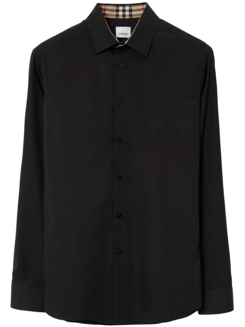 Burberry Black Checked Cotton Shirt With Classic Collar