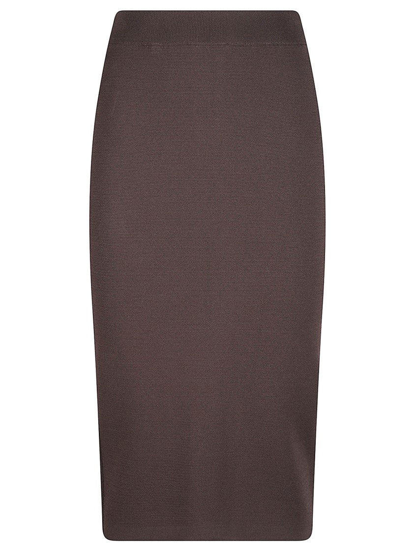 Elisabetta Franchi Sleek Brown Midi Skirt With High Waistband And Metallic Zipper