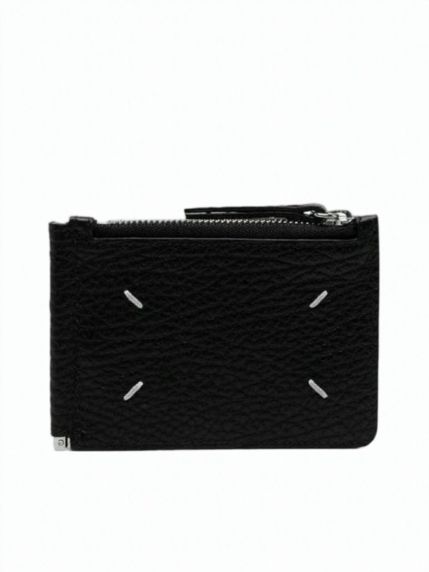 Maison Margiela Textured Calf Leather Wallet With Distinctive White Stitches