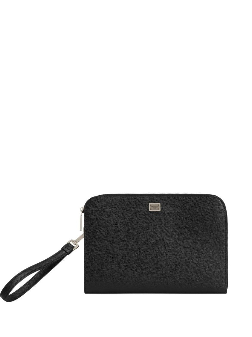 Dolce & Gabbana Leather Pouch With Detachable Strap And Logo Plaque