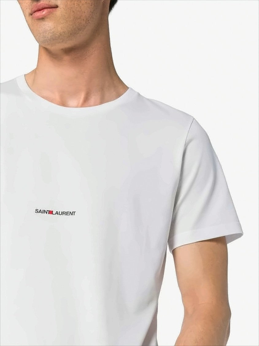 Saint Laurent White Short-Sleeve Cotton T-Shirt With Subtle Logo