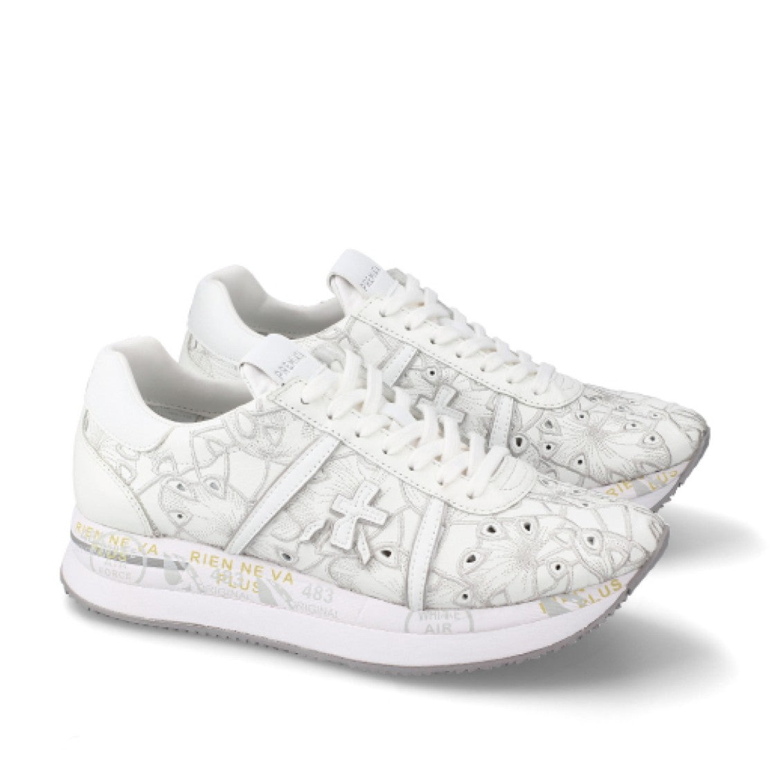 Premiata White Lasered Leather Conny Sneakers