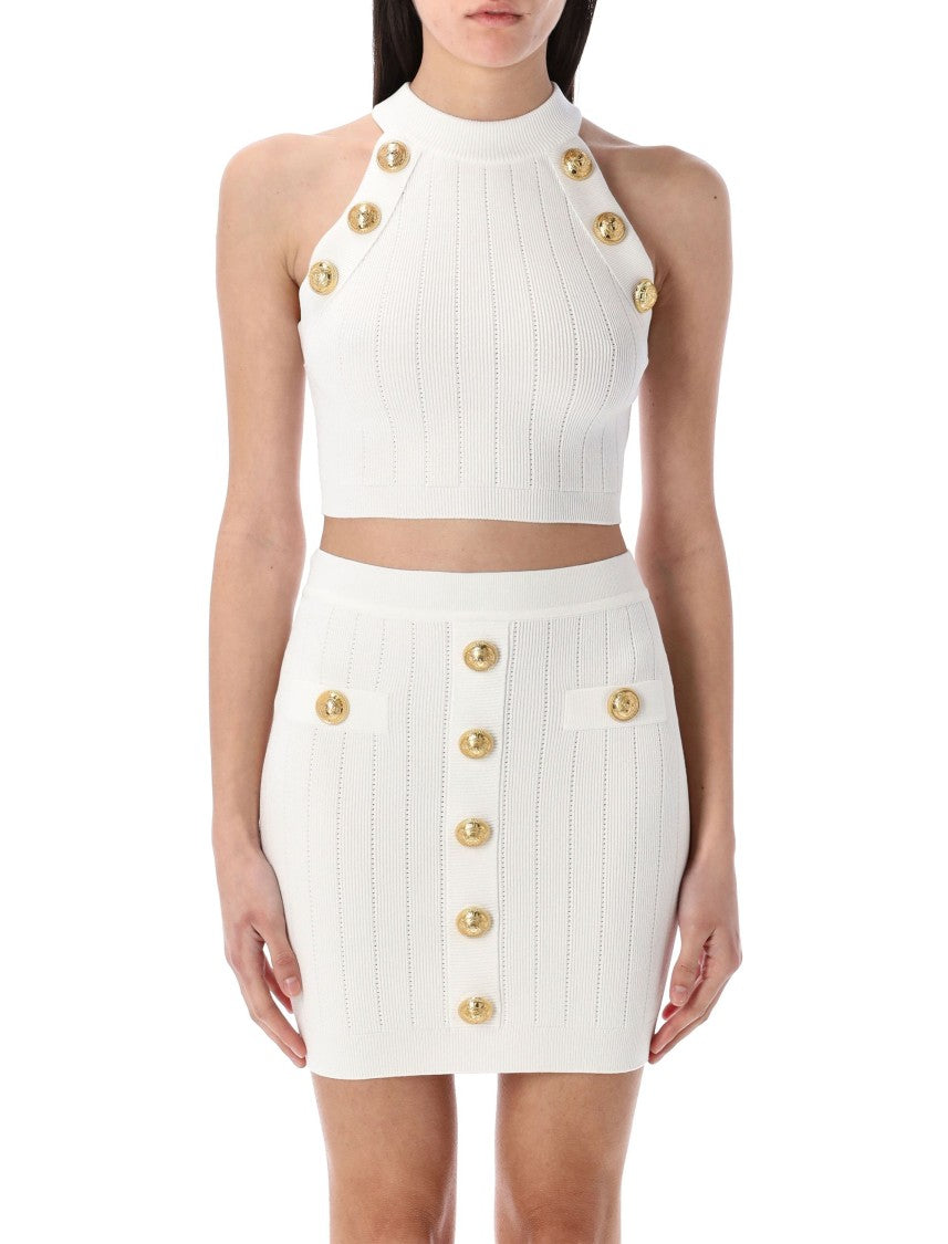 Balmain 6-Button Knit Halterneck Top