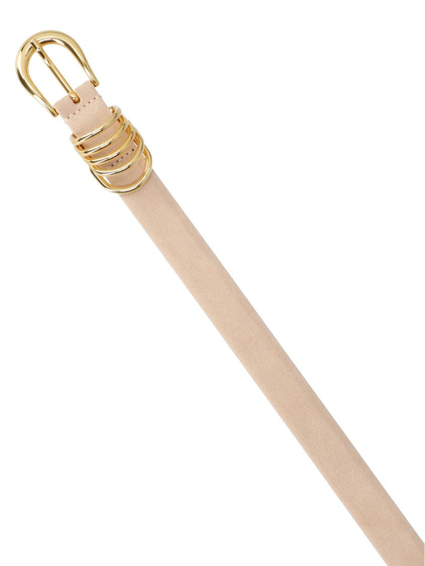 Dehanche Beige Adjustable Gold Buckle Leather Belt