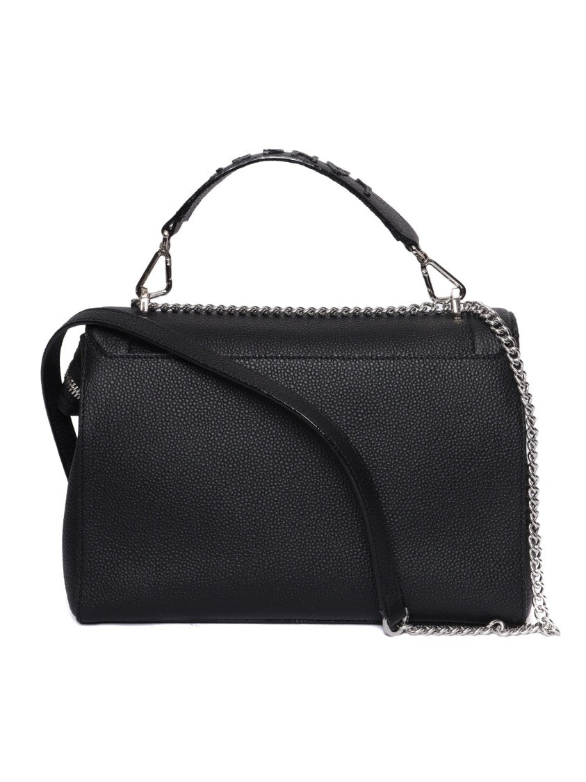 Lancel Structured Black Calfskin Handbag With Flap Closure