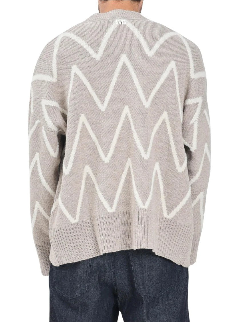 I M Brian Beige Zigzag Pattern Wool-Blend Cardigan
