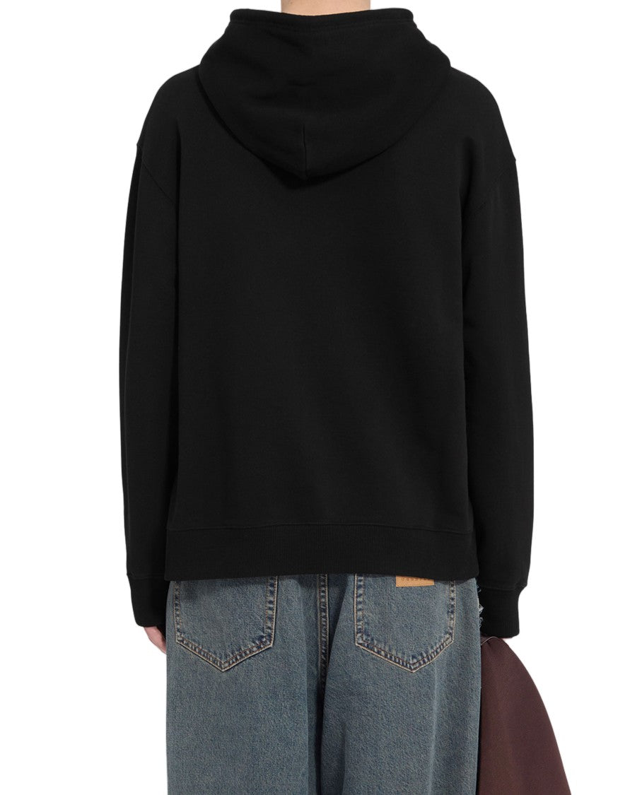 Mm6 By Maison Margiela Classic Black Hoodie With Front Kangaroo Pocket And Logo Detailing