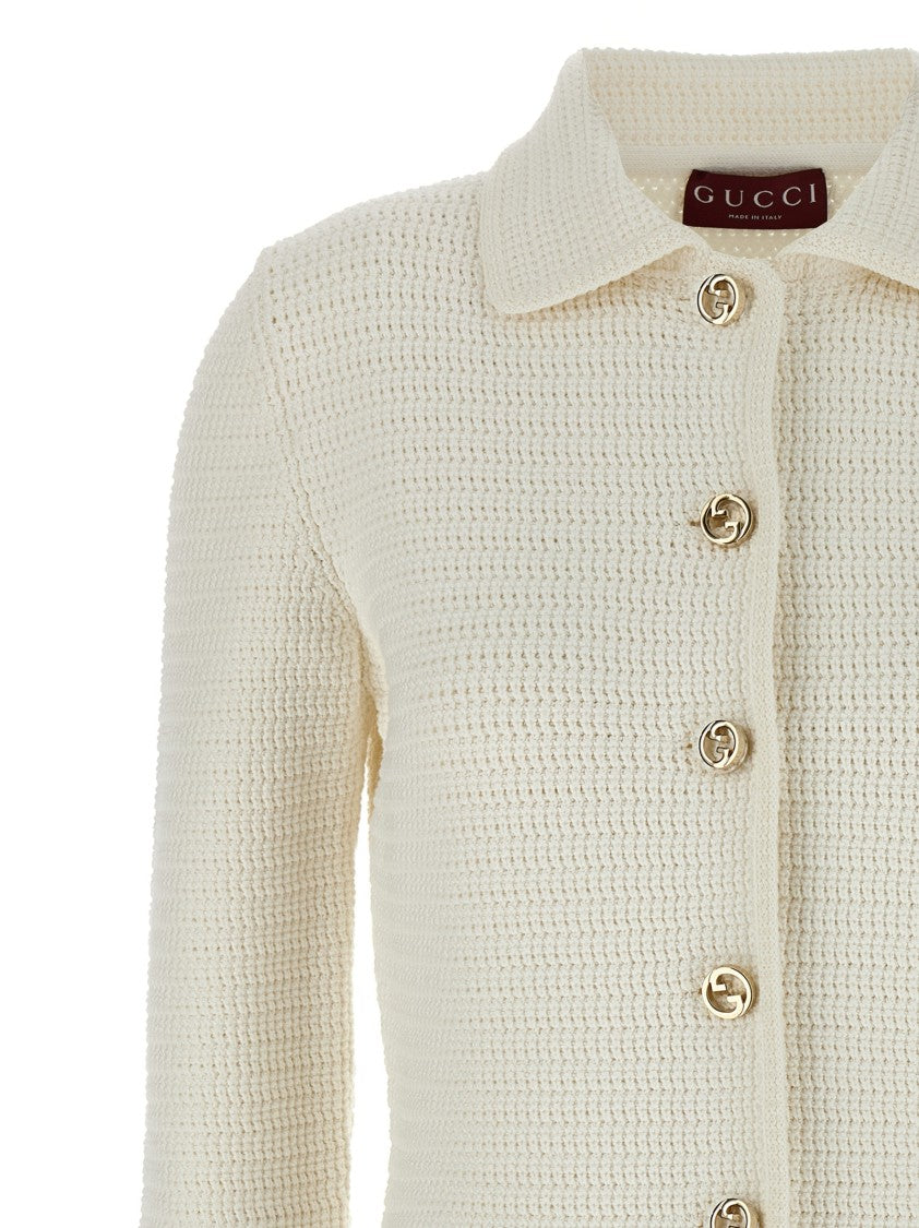 Gucci Textured Cotton Cardigan With Metal Gg Button Closure