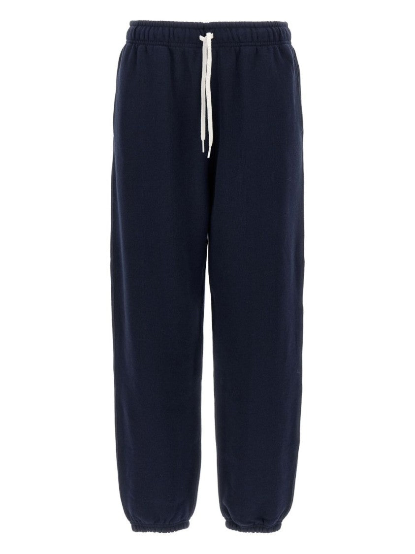 Polo Ralph Lauren Navy Blue Cotton Blend Trousers With Signature Embroidery