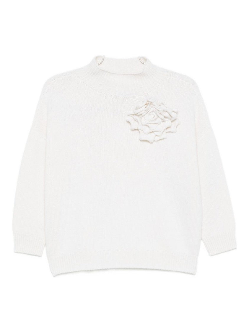 Vanisé Creamy White Sweater With Textured Floral Applique