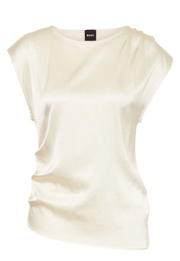 Boss White Etoga Draped Crew Neck Top