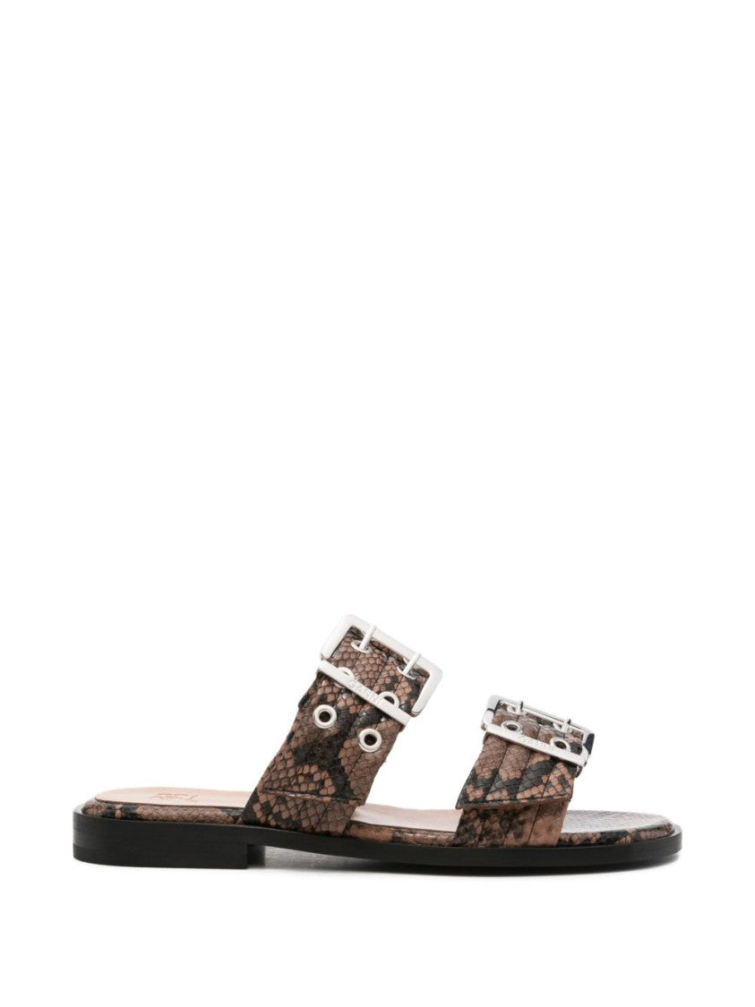 Ganni Buckle Two-Strap Open-Toe Sandals