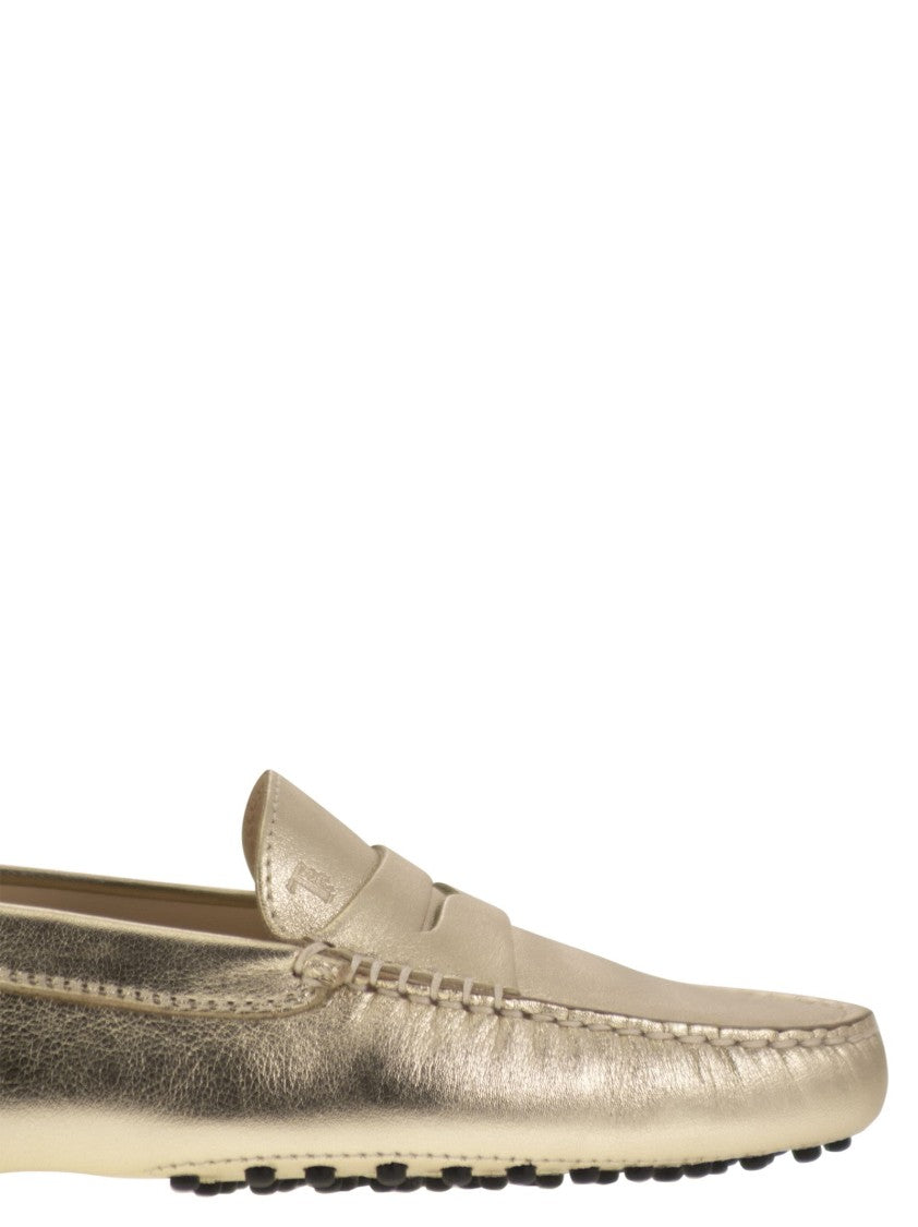 Tod's Metallic Leather Moccasin With Hand-Stitched Accents