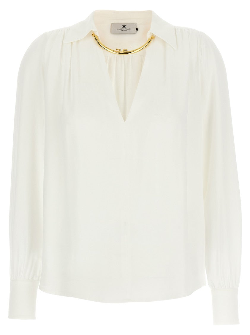 Elisabetta Franchi Viscose Georgette Shirt With Removable Necklace Detail