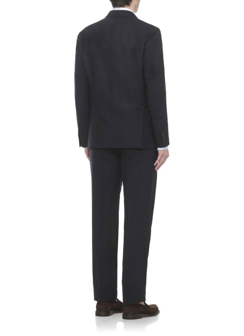 Lardini Blue Wool Pinstriped Suit