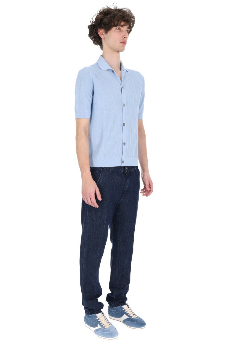 Ballantyne Blue Textured Cotton Polo Shirt