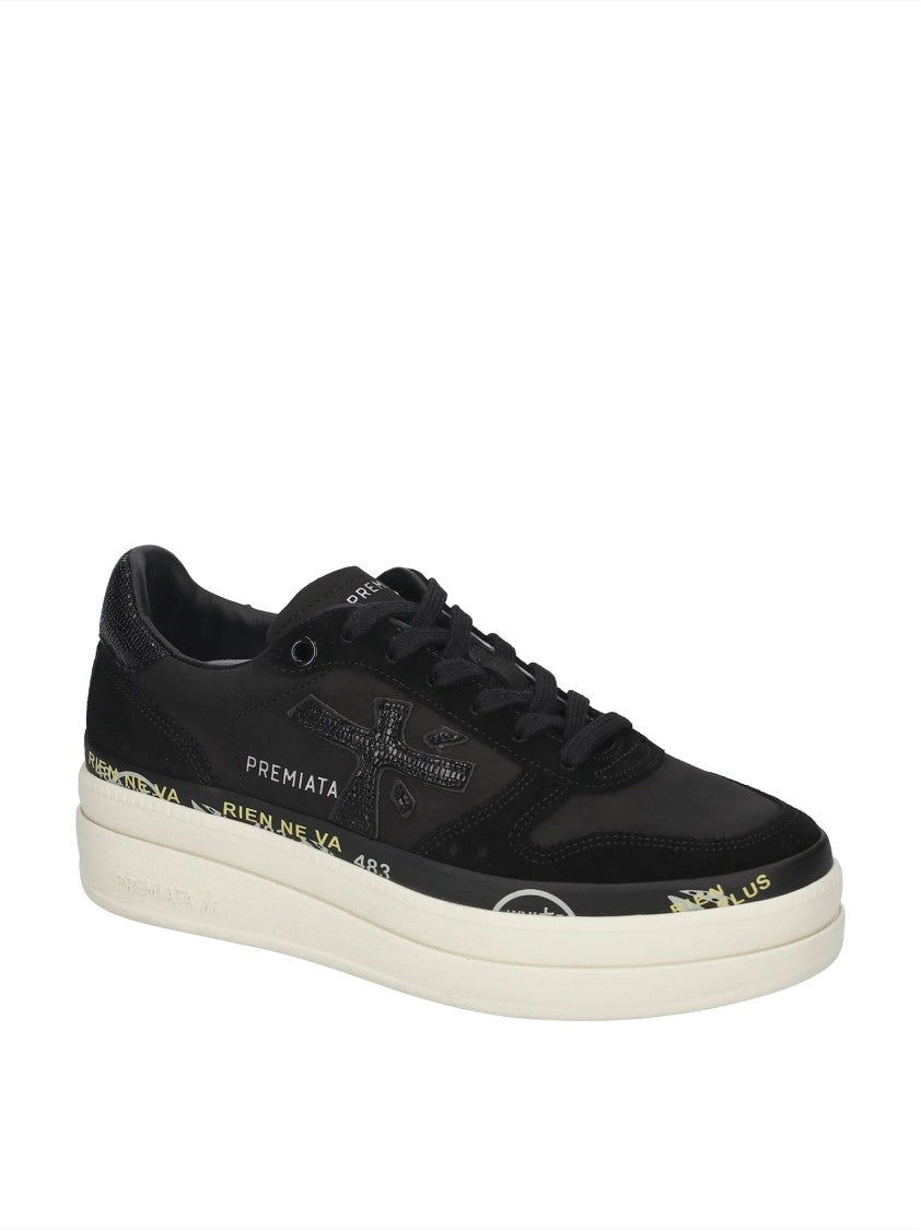 Premiata Black Modern Bold White Accent Sneakers