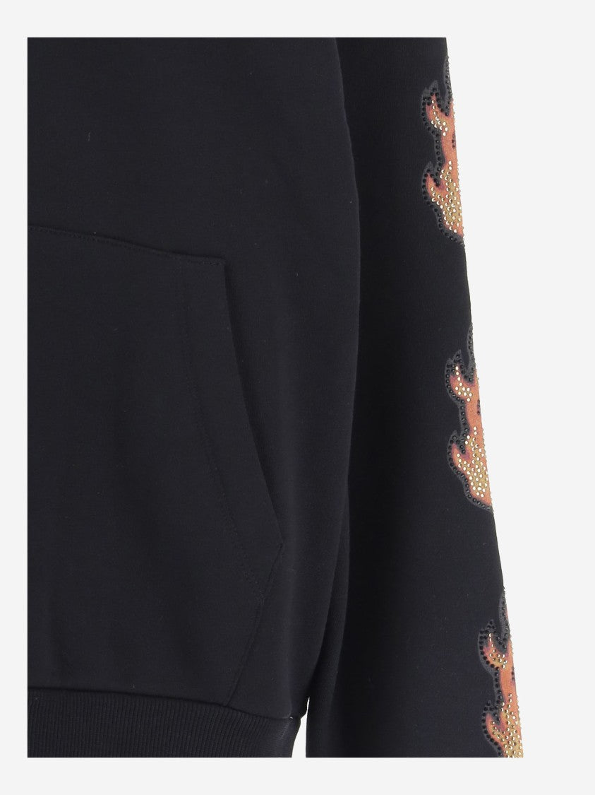 Just Cavalli Cotton Sweatshirt With Rhinestone Flame Detailing
