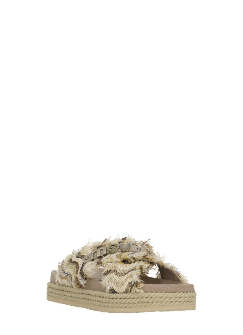Mou Beige Criss-Cross Rafia Sandals