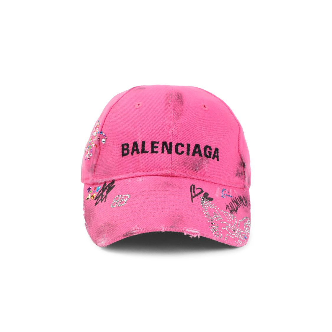 Balenciaga Embellished Pink Cotton Baseball Cap