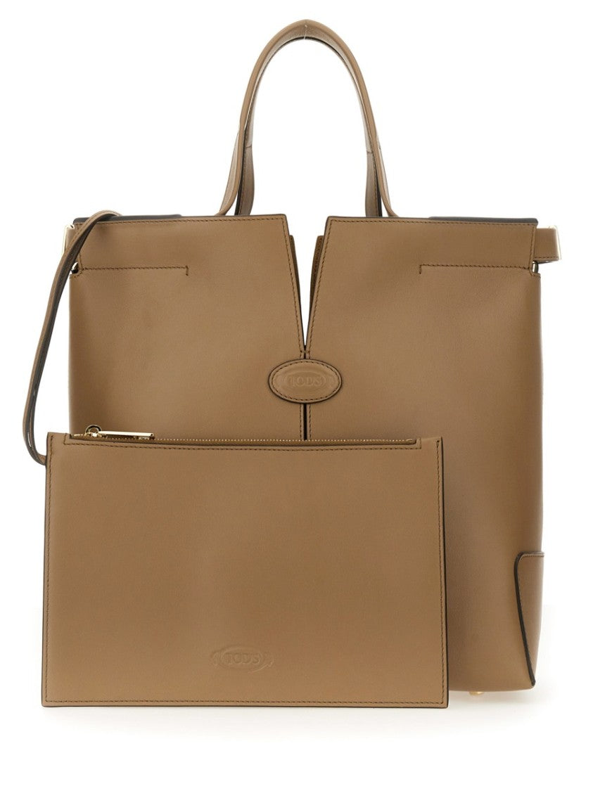 Tod's Structured Brown Calfskin Shoulder Bag