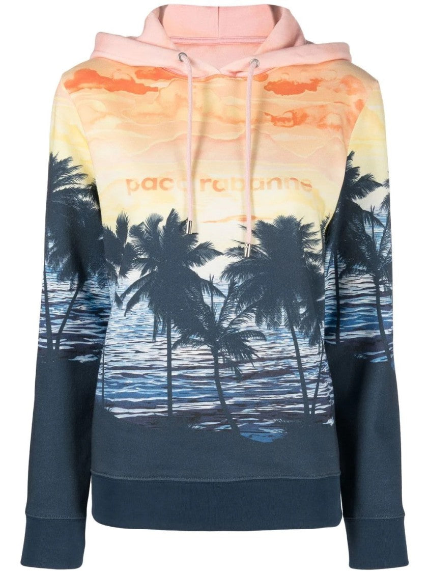 Paco Rabanne Multicolour Sunset Gradient Hoodie With Palm Tree Silhouette