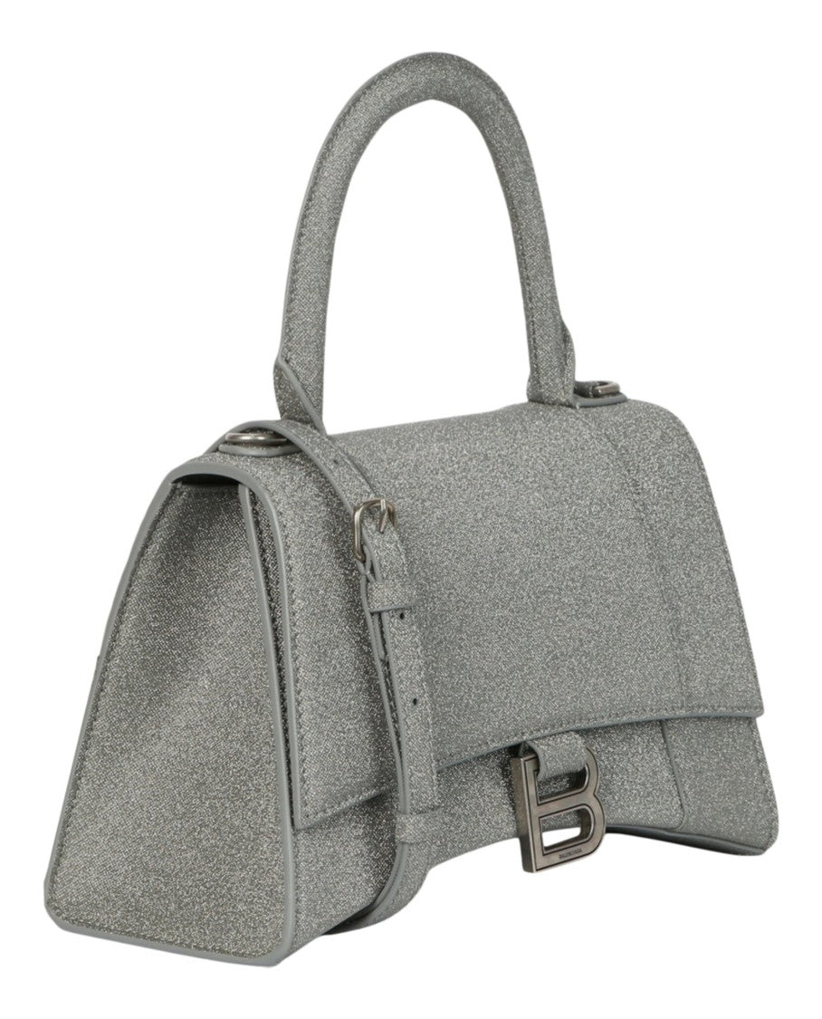 Balenciaga Hourglass Glitter Handbag With Silver-Tone Hardware And Flap Closure