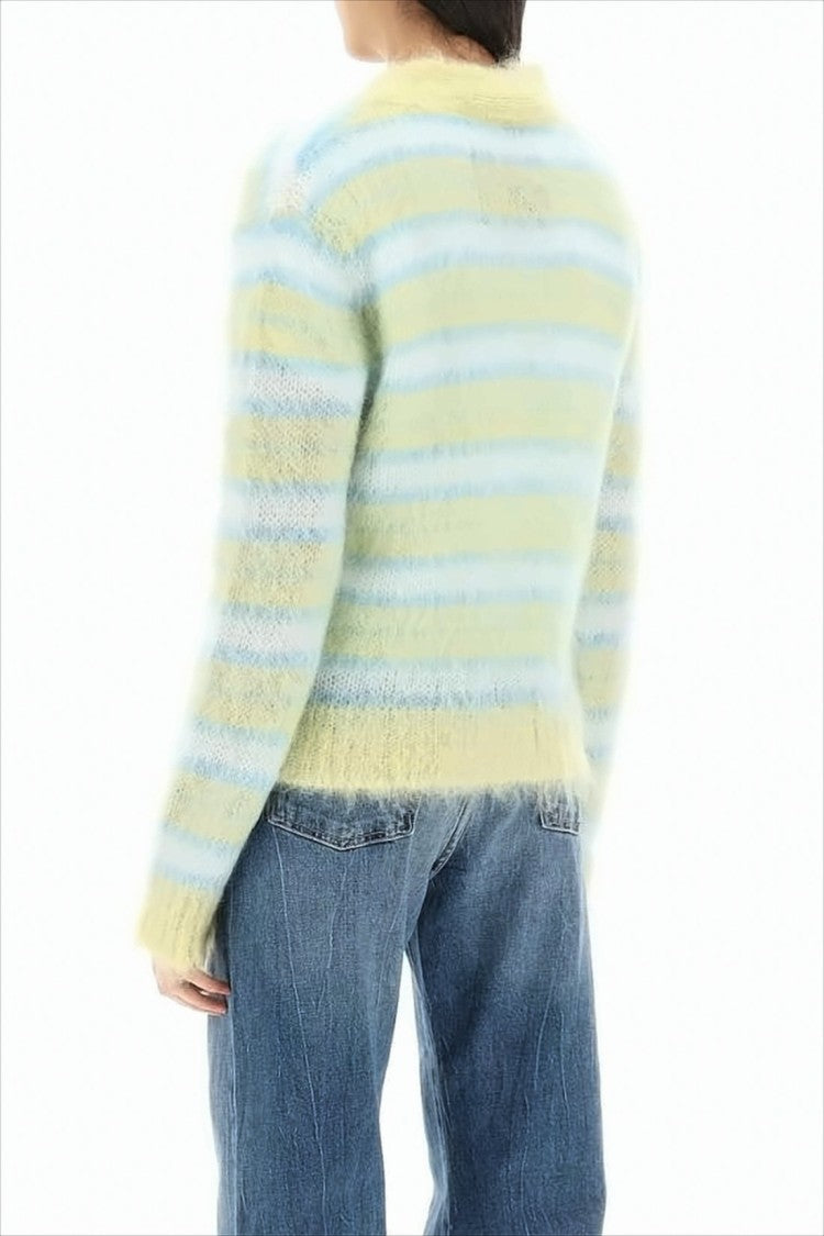 Marni Textured Mohair Blend Cardigan With Horizontal Stripes