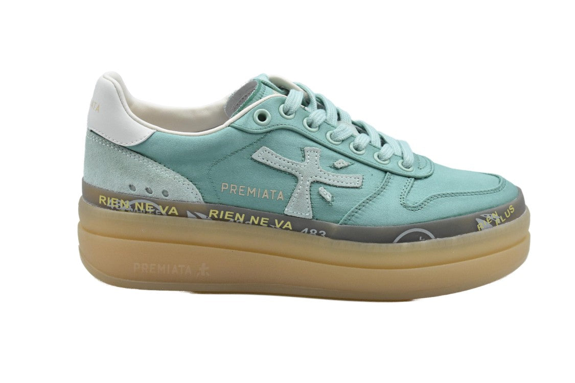 Premiata Double-Layered Platform Green Sneakers With Design