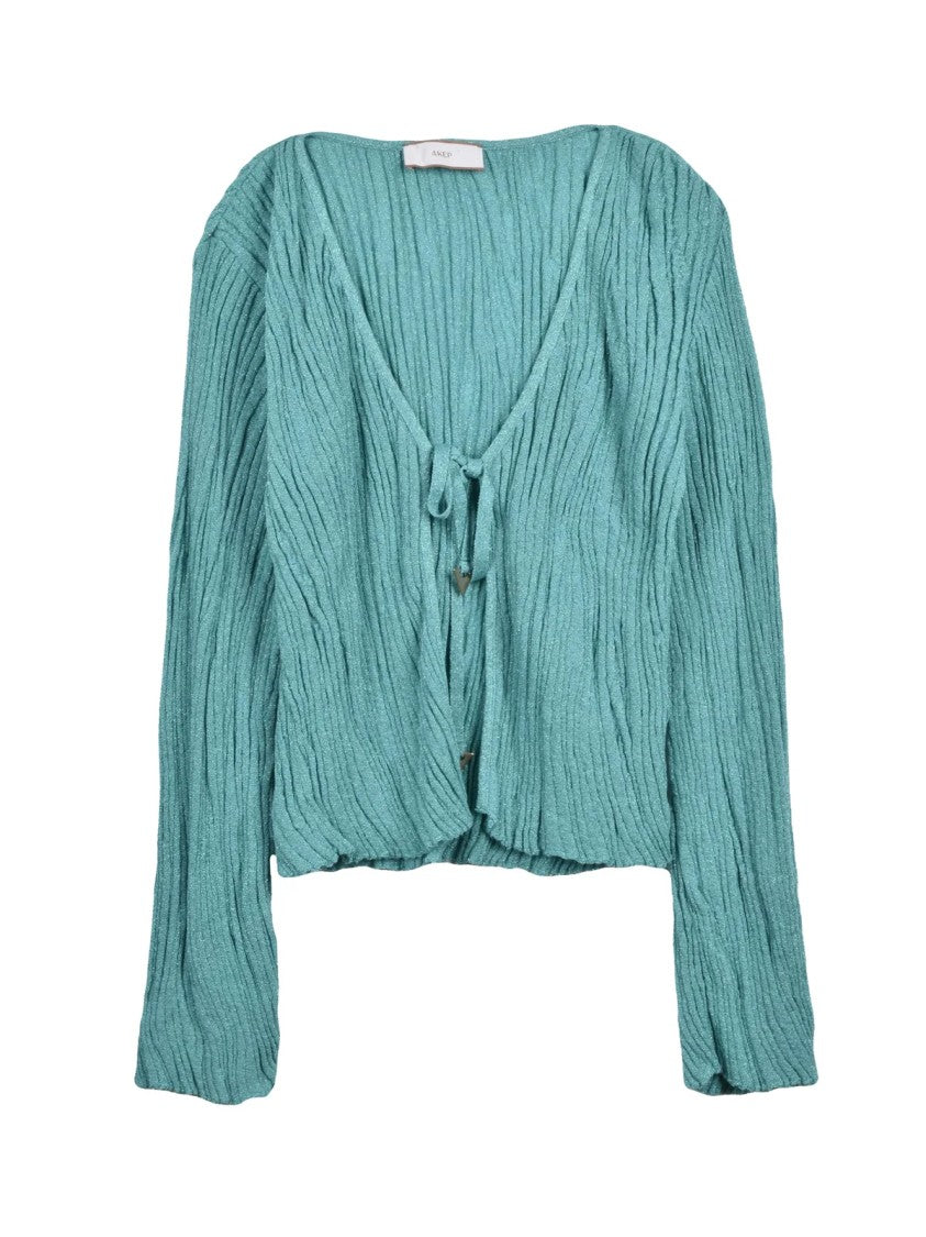 Akep Aqua Green Front-Tie Cardigan
