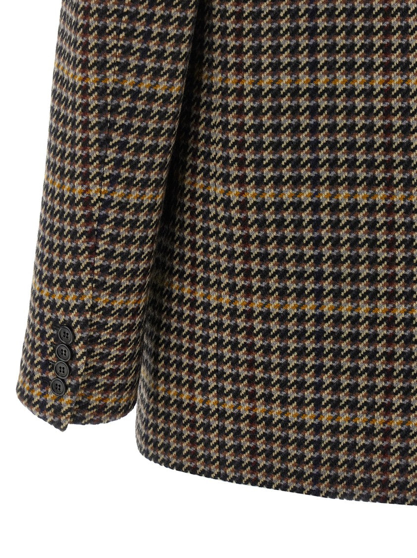 Saint Laurent Double-Breasted Wool Blazer With Houndstooth Pattern