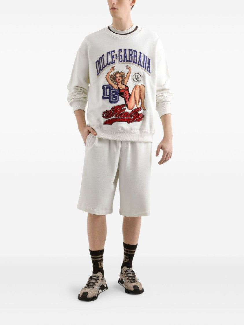 Dolce & Gabbana Graphic Print Crew Neck Sweatshirt With Ribbed Cuffs