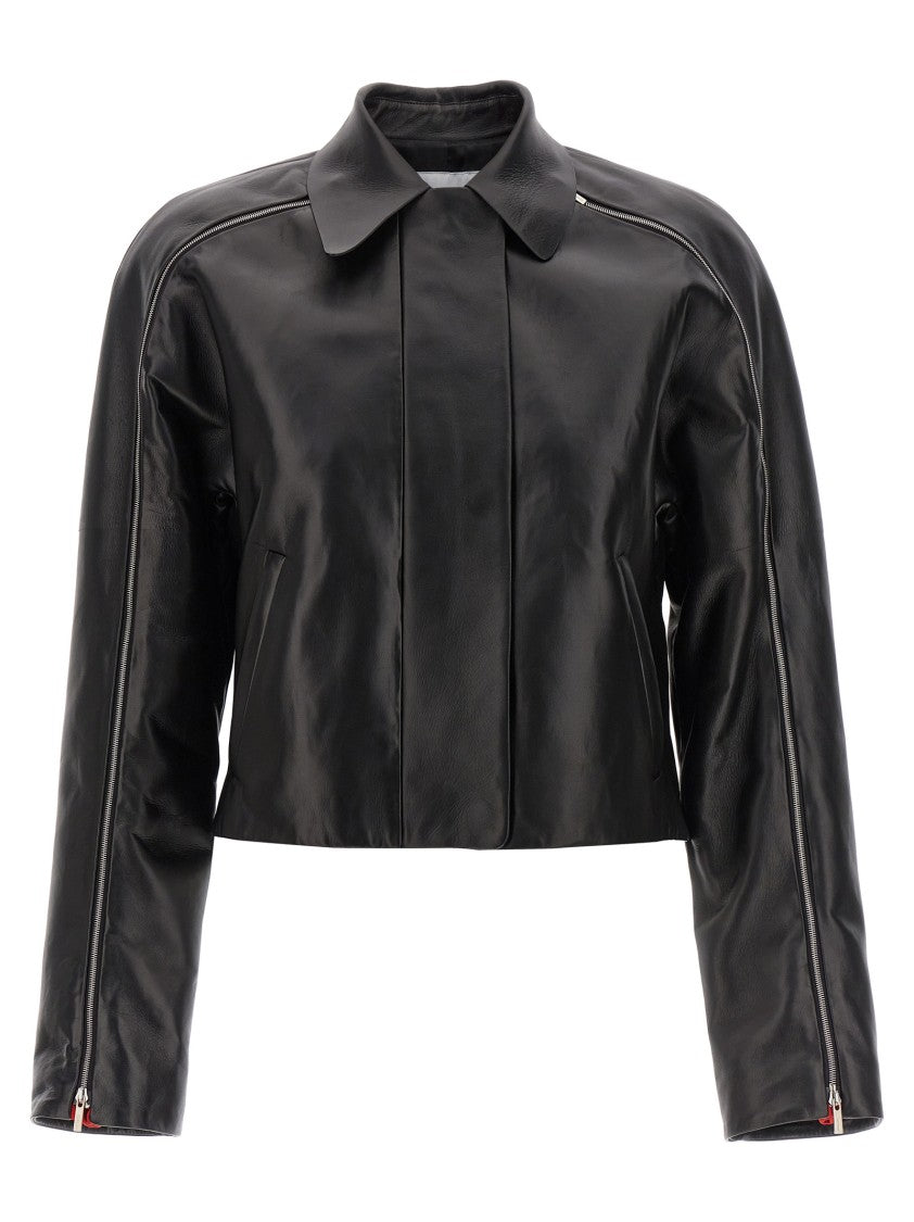 Ferragamo Cropped Leather Blouson With Zip Closure