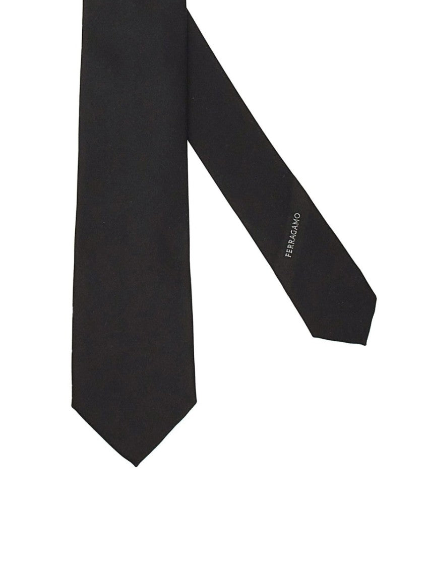 Ferragamo Black Silk Tie With Refined Finish