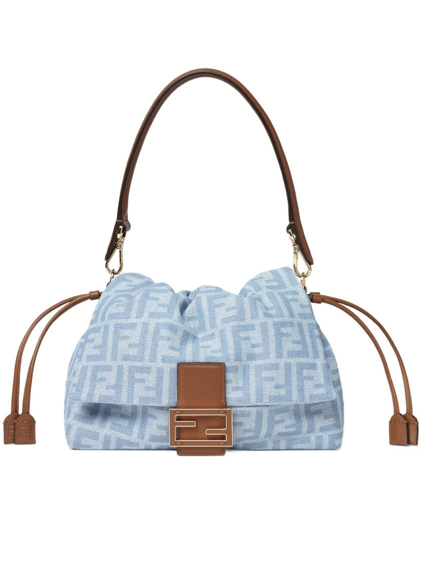 Fendi Soft Slouchy Baguette Bag With Monogram Pattern And Gold-Tone Clasp