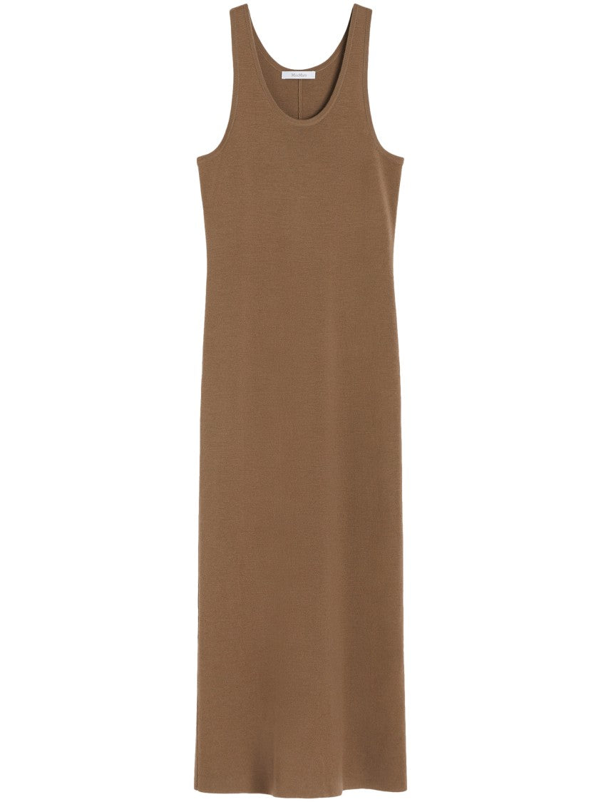 Max Mara Sleeveless Brown Maxi Dress With Subtle Side Slit
