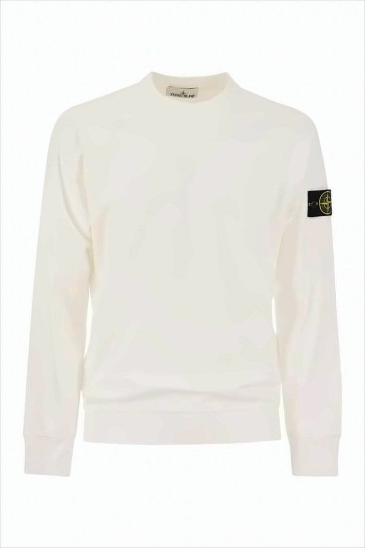 Stone Island Minimalist High Neck White Pullover With Logo Patch