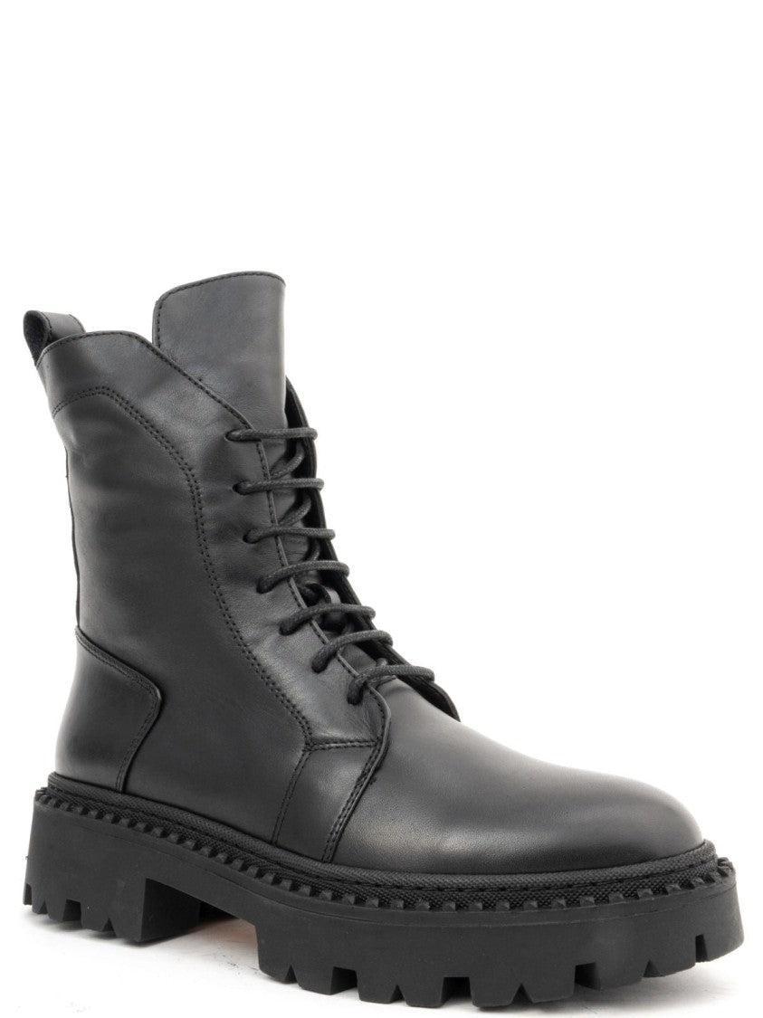 La Conte Black Leather Ankle Boots With Lace-Up Front