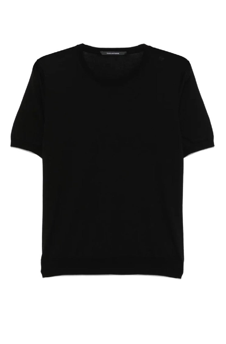 Tagliatore Classic Black Cotton T-Shirt With Crew Neck Design
