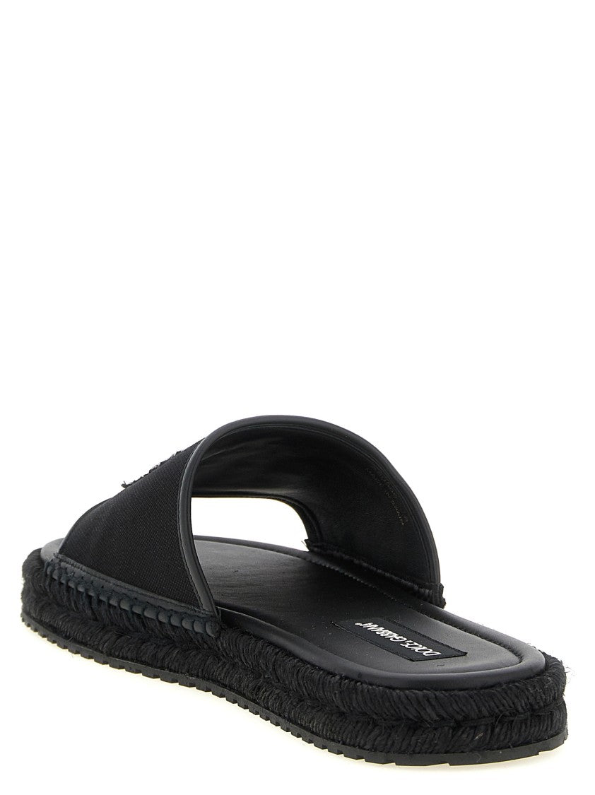 Dolce & Gabbana Leather Espadrilles With Embroidered Crest And Woven Midsole