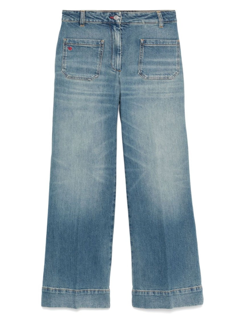 Victoria Beckham Faded Blue Wide-Leg Jeans With Cropped Silhouette