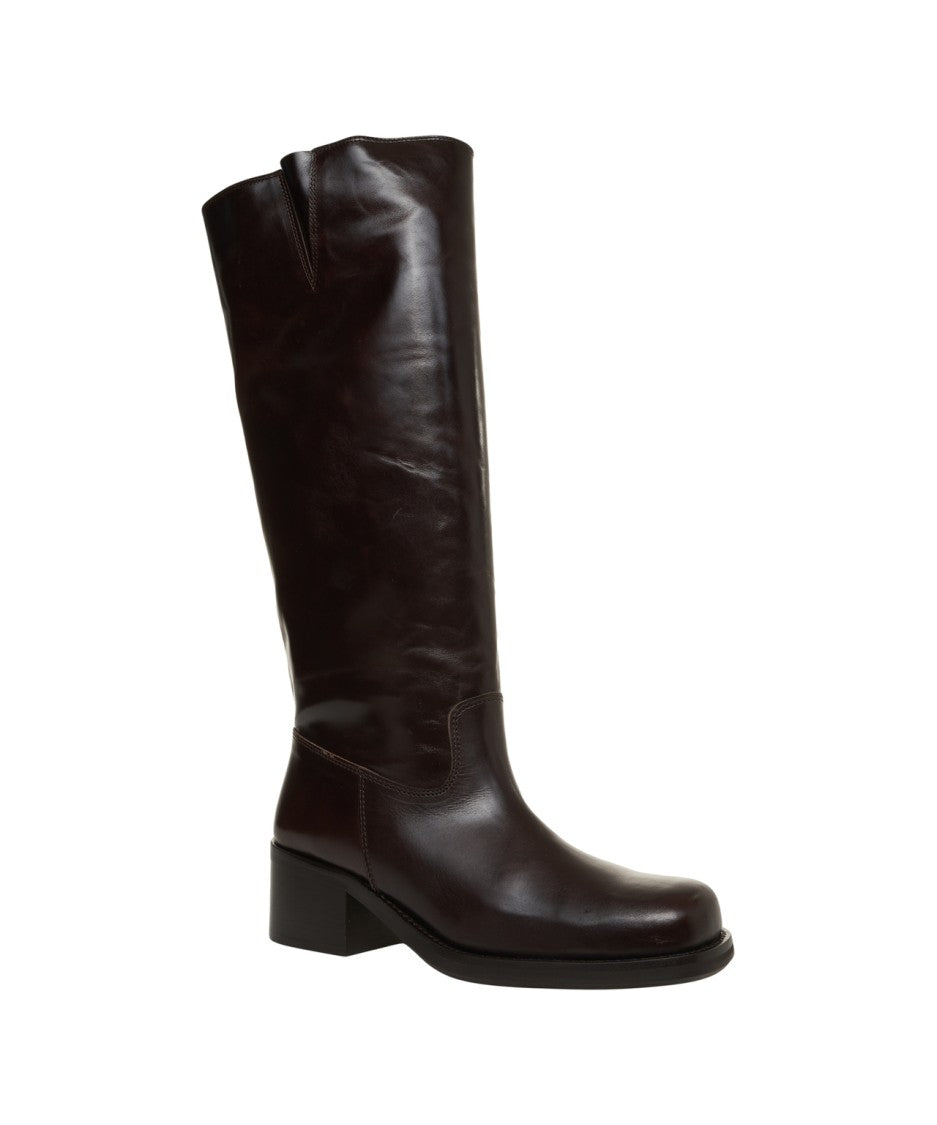 Billi Bi Polished Leather Knee-High Boots With Rounded Square Toe