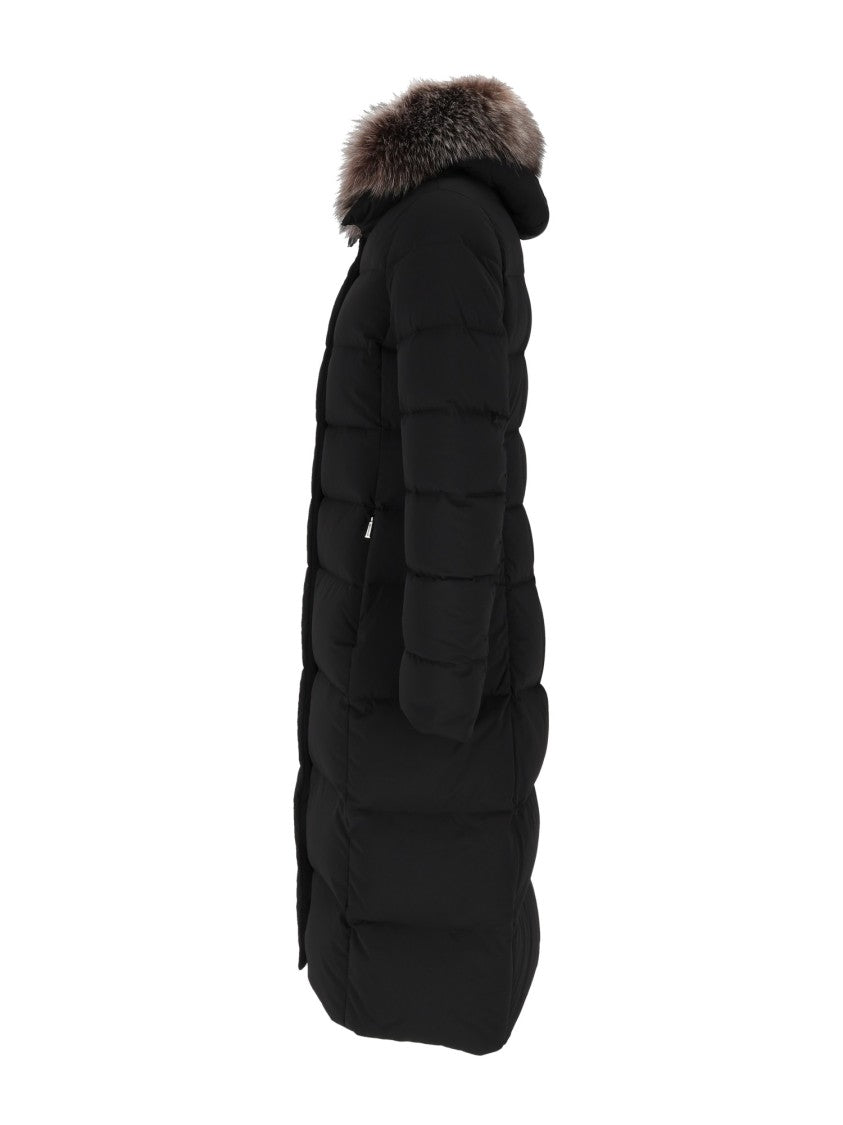 Moorer Zagara-Kn Black Padded Fur-Trimmed Hooded Long Jacket