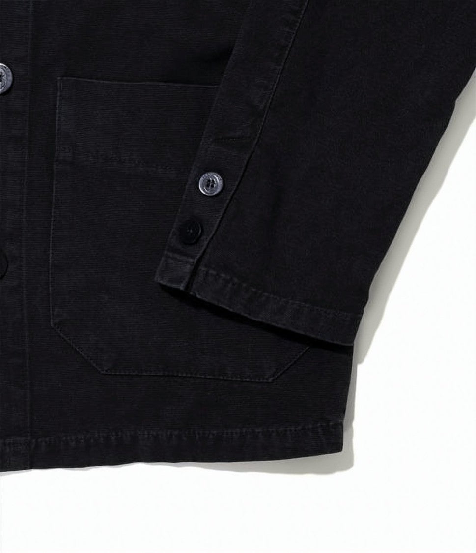 Saint James Button-Up Black Cotton Jacket With Pointed Collar And Patch Pockets
