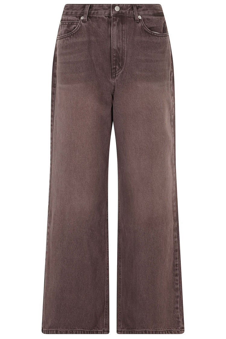 La Piscine Washed Brown Straight Leg Denim Pants With Five-Pocket Design