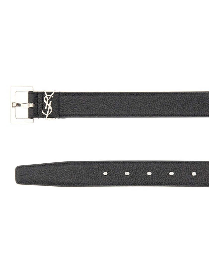 Saint Laurent Cassandre Textured Calf Leather Belt