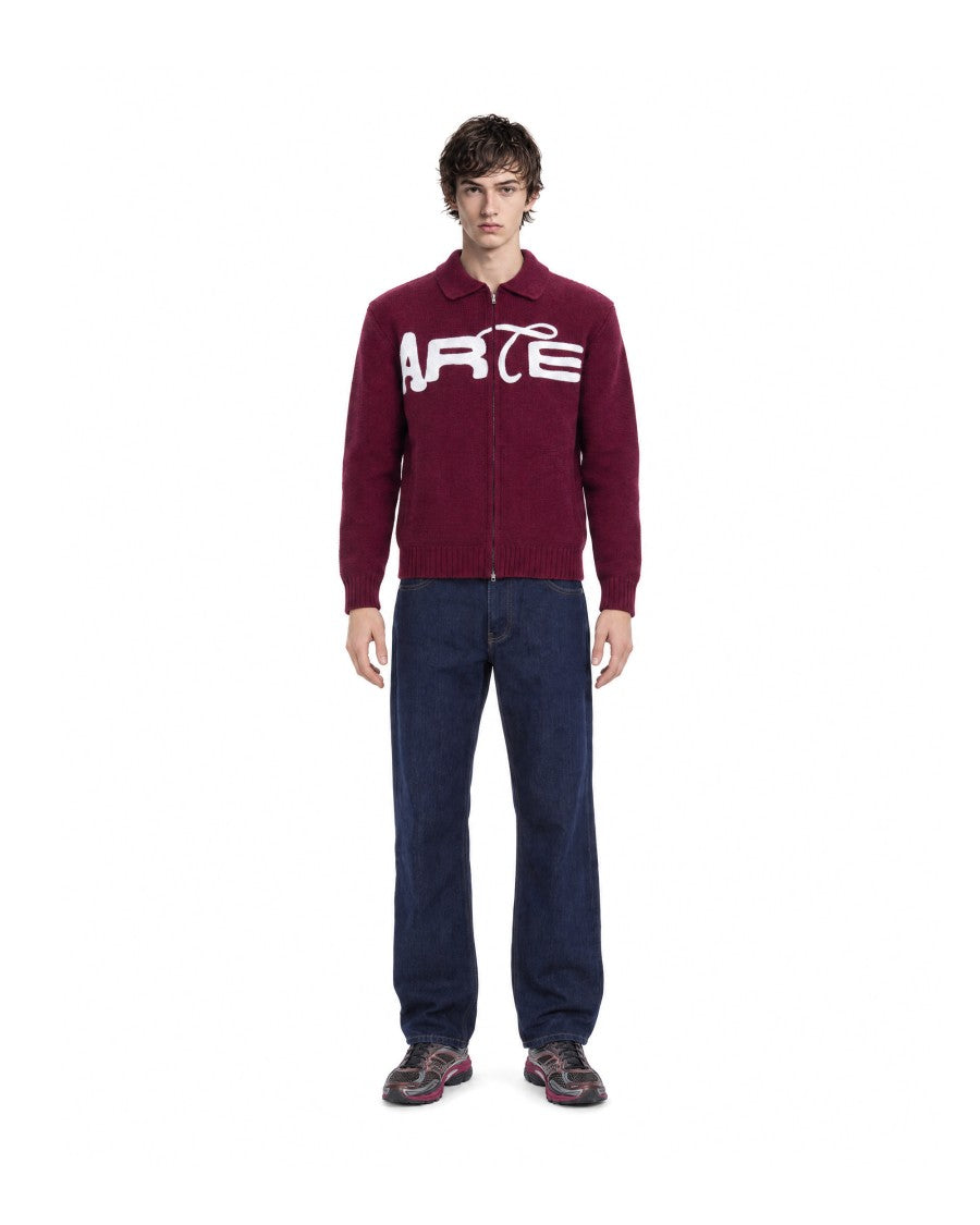 Arte Antwerp Bordeaux Polo Collar Full-Zip Cardigan